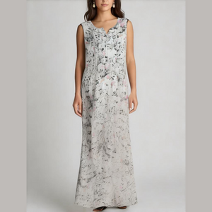 Chadwick Romantic Sleeveless Maxi Floral Dress Watercolor Print Summer Linen MT
